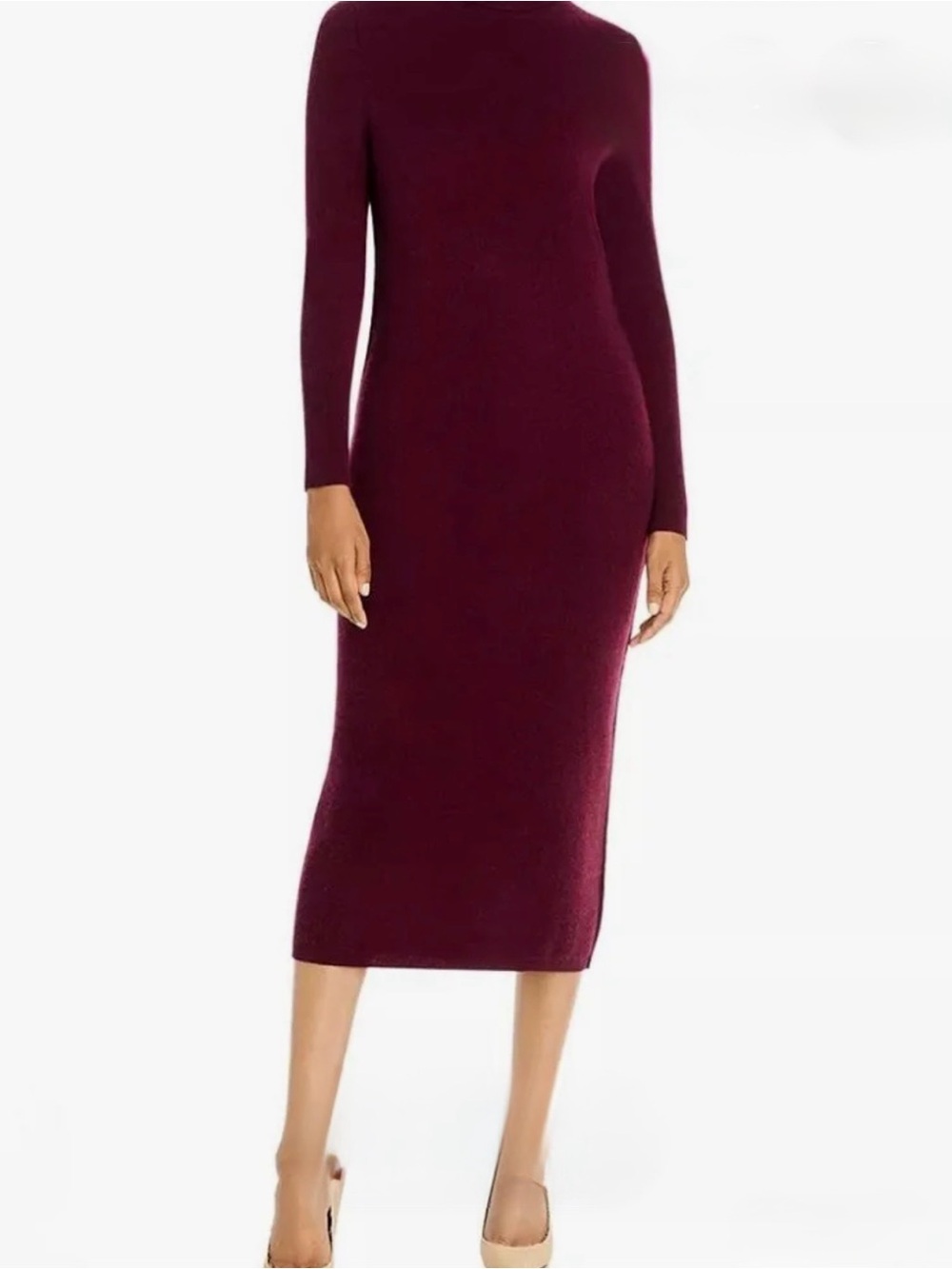 Bloomingdale's Cashmere Long-Sleeve Midi Dress in Burgundy